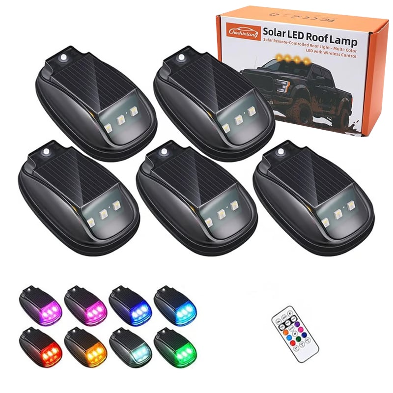 š„Solar-powered RGB strobe light on car roof with remote controlš”