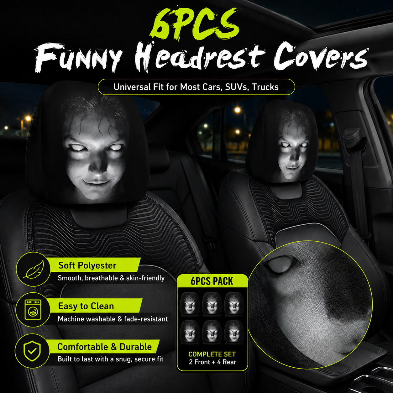 π Funny Cartoon Car Headrest Covers β 2PCS Universal Fit π
