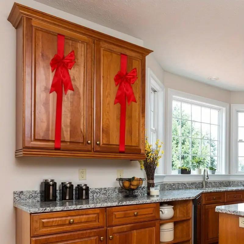 🔥Last Day 49% OFFHoliday Christmas Cabinet Door Fringe Lime Red Large Bow Wreath 79 x 2.4 Inches Polyester Fiber No Batteries Needed Festive Home Decoration