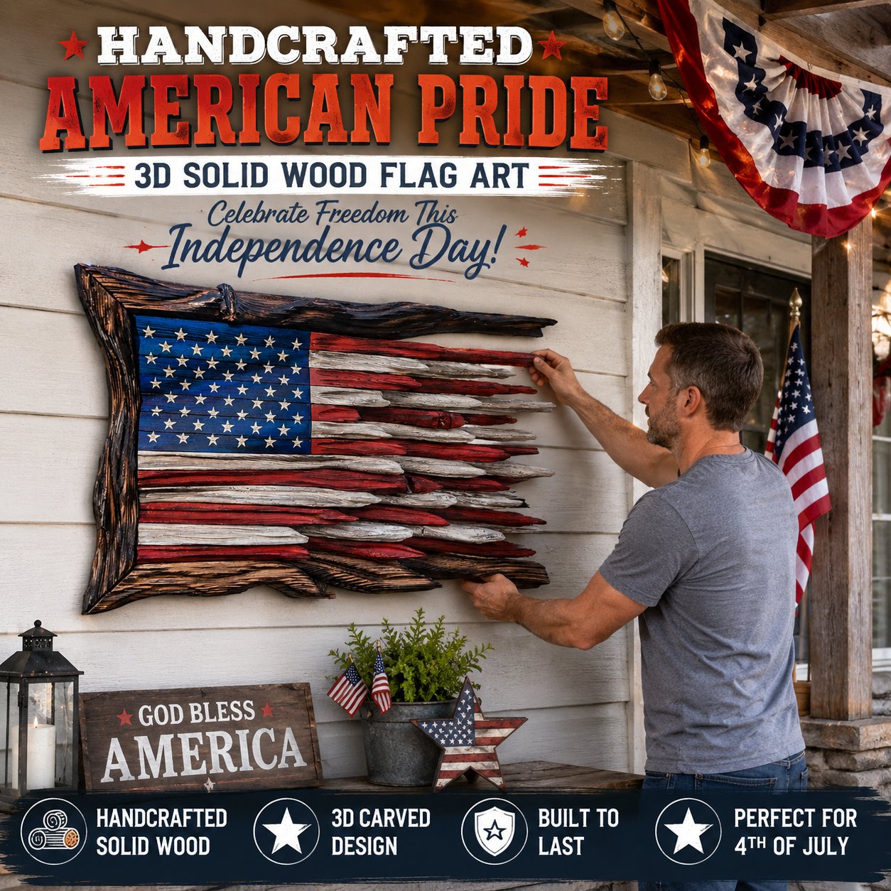America’s 250th Anniversary Handcrafted Wooden Flag Wall Art