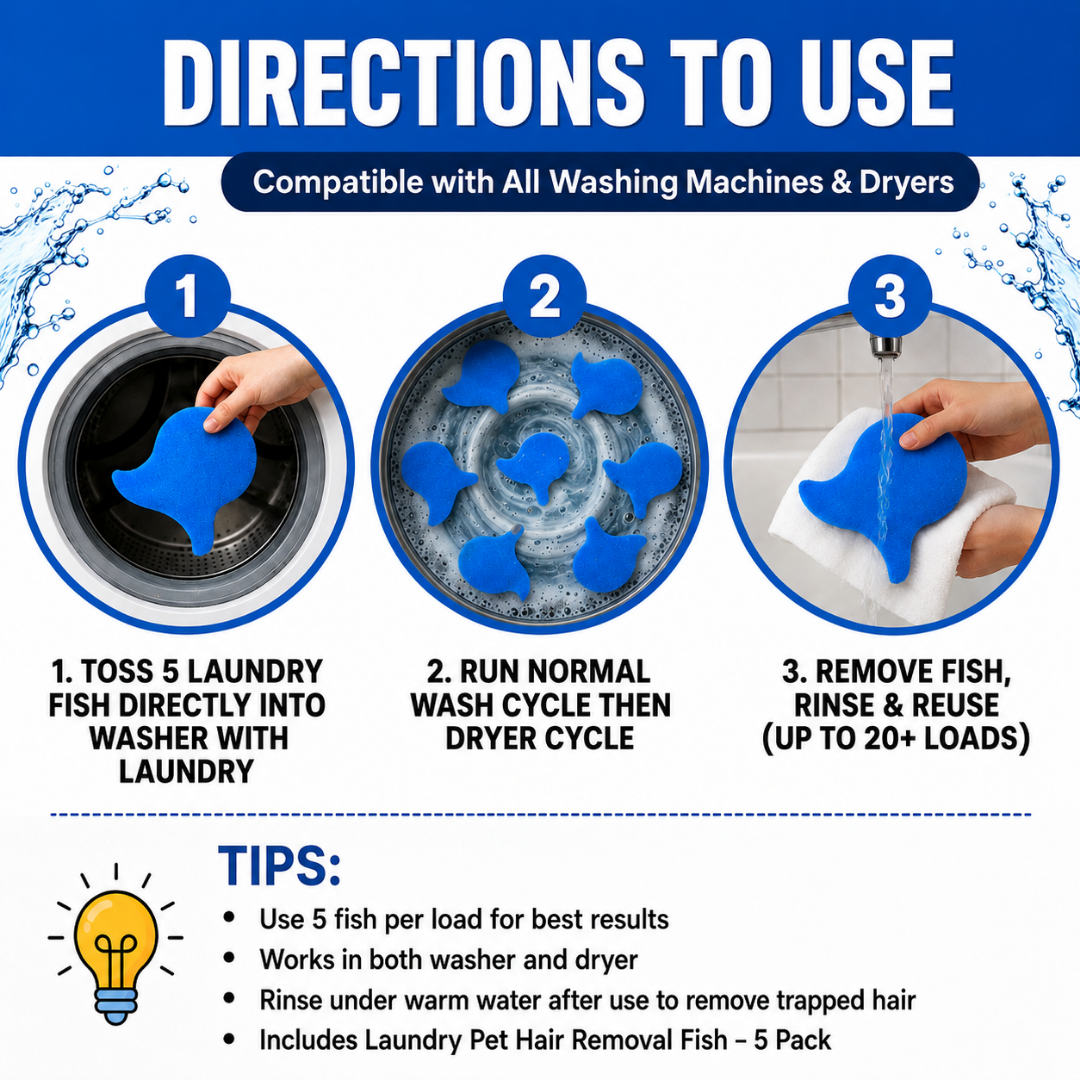 Reusable Pet Hair Removal Fish for Laundry - 5 Pack