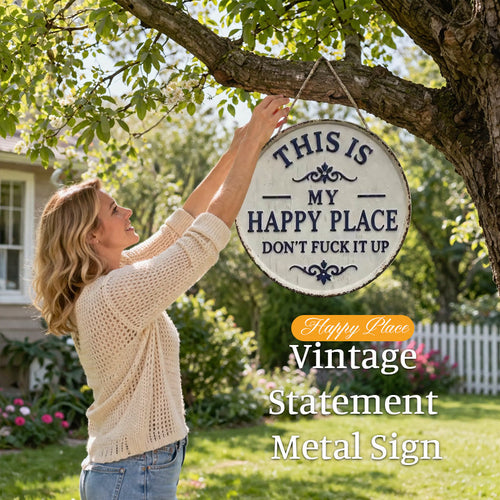 Funny “Happy Place” Porch Sign for Patios, Gardens & Front Doors