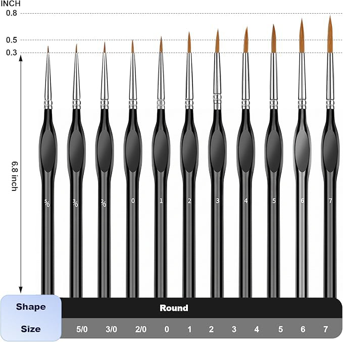 11 Pcs Miniature Paint Brushes with Triangular Handles