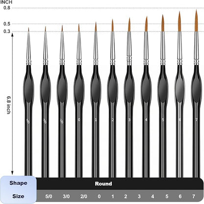 11 Pcs Miniature Paint Brushes with Triangular Handles