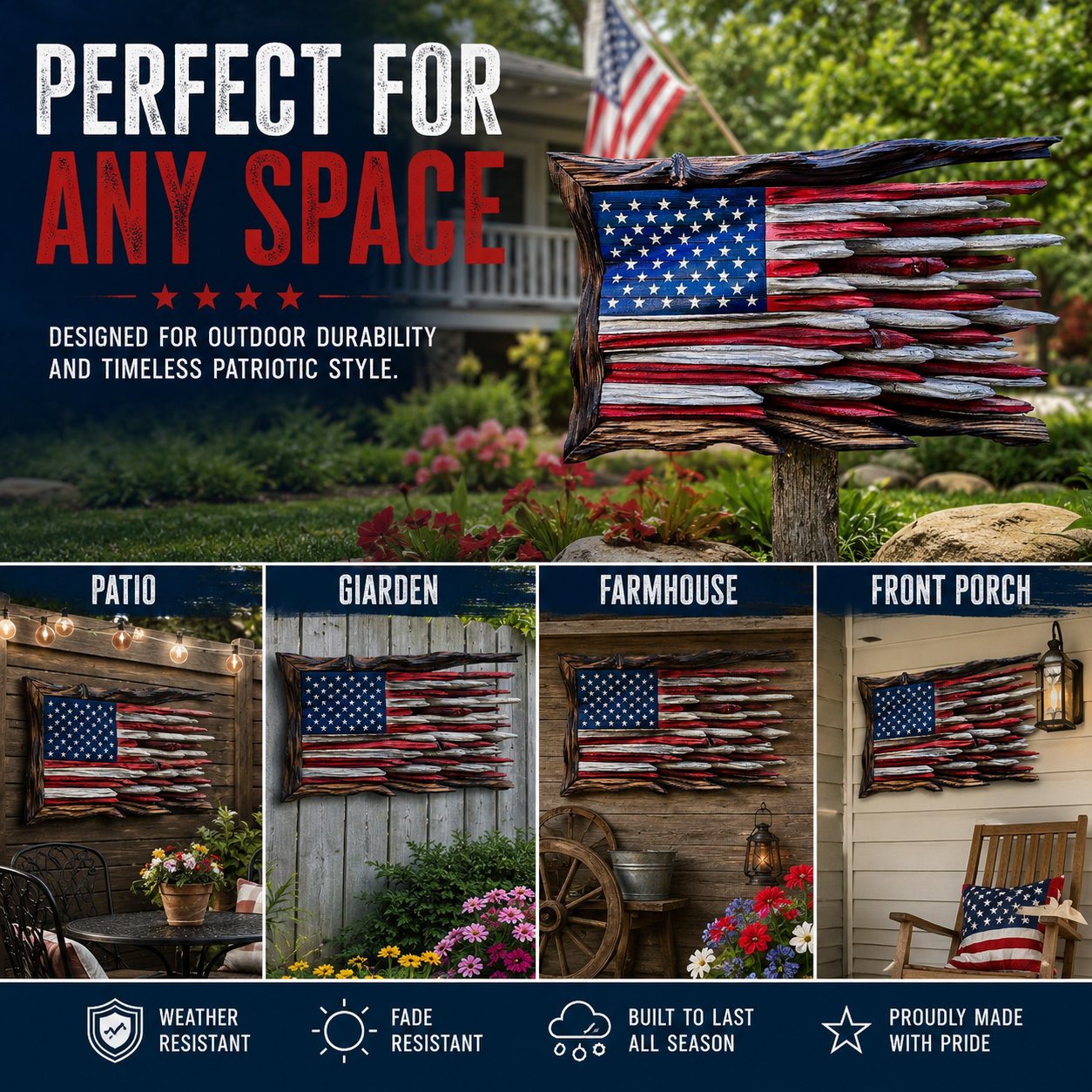 America’s 250th Anniversary Handcrafted Wooden Flag Wall Art