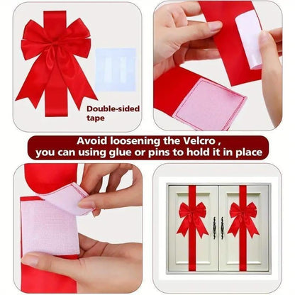 🔥Last Day 49% OFFHoliday Christmas Cabinet Door Fringe Lime Red Large Bow Wreath 79 x 2.4 Inches Polyester Fiber No Batteries Needed Festive Home Decoration