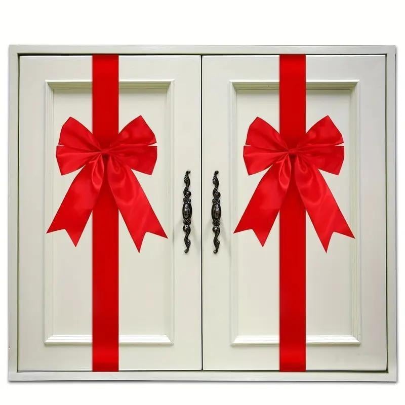 🔥Last Day 49% OFFHoliday Christmas Cabinet Door Fringe Lime Red Large Bow Wreath 79 x 2.4 Inches Polyester Fiber No Batteries Needed Festive Home Decoration