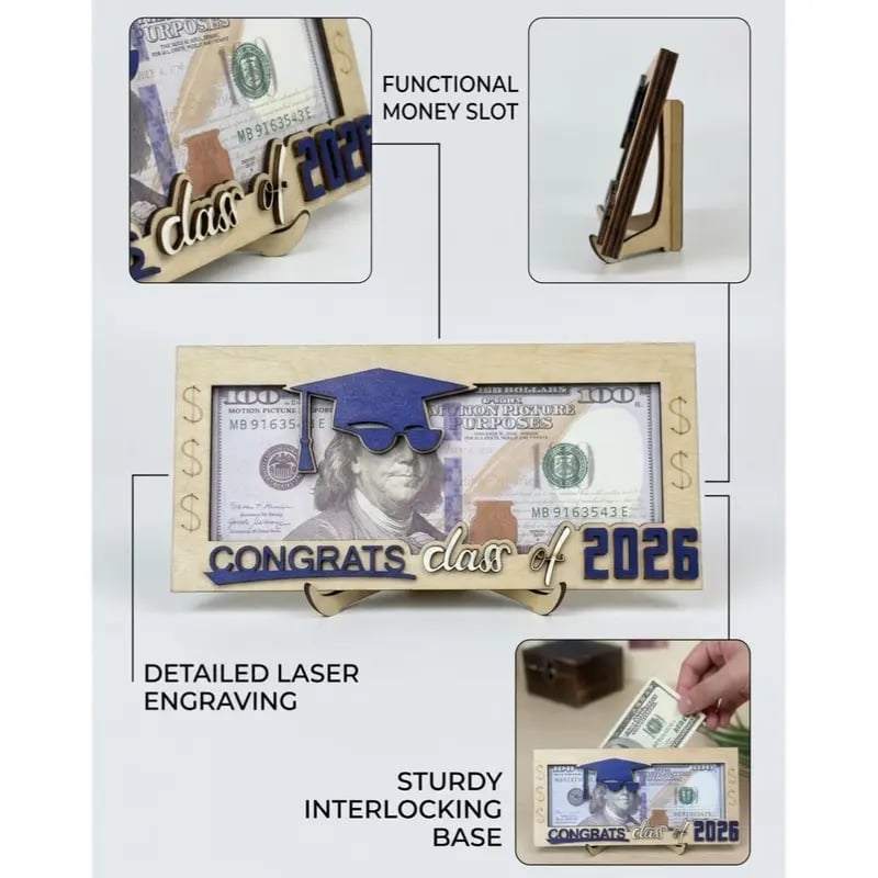 🔥Graduation 2026 Money Holder-Unique Wooden Cash Gift Box for Class of 2026🎓