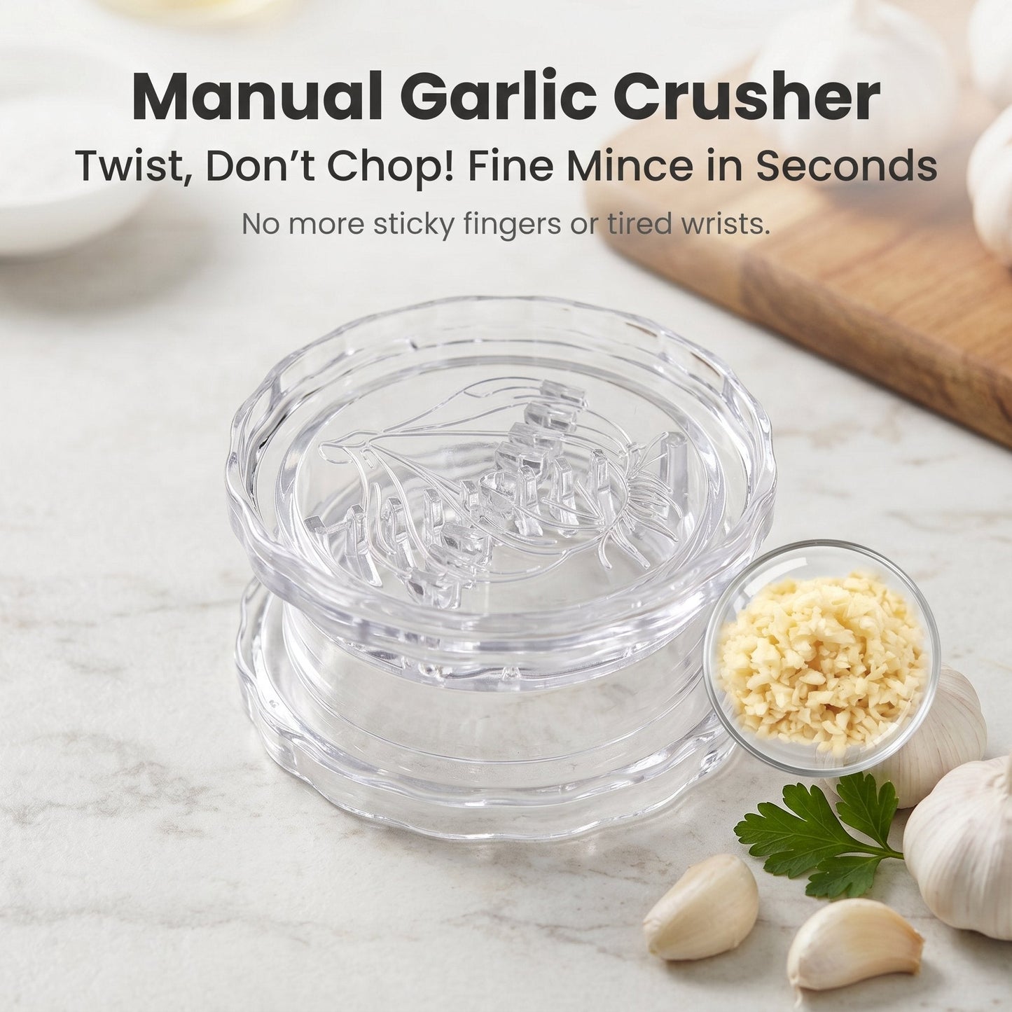 Manual Garlic Twister & Masher — No Knife, No Mess