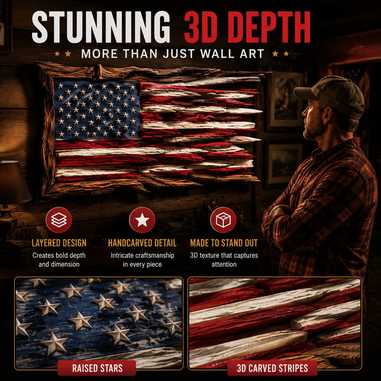 America’s 250th Anniversary Handcrafted Wooden Flag Wall Art