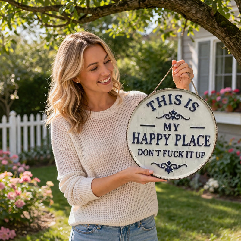 Funny “Happy Place” Porch Sign for Patios, Gardens & Front Doors