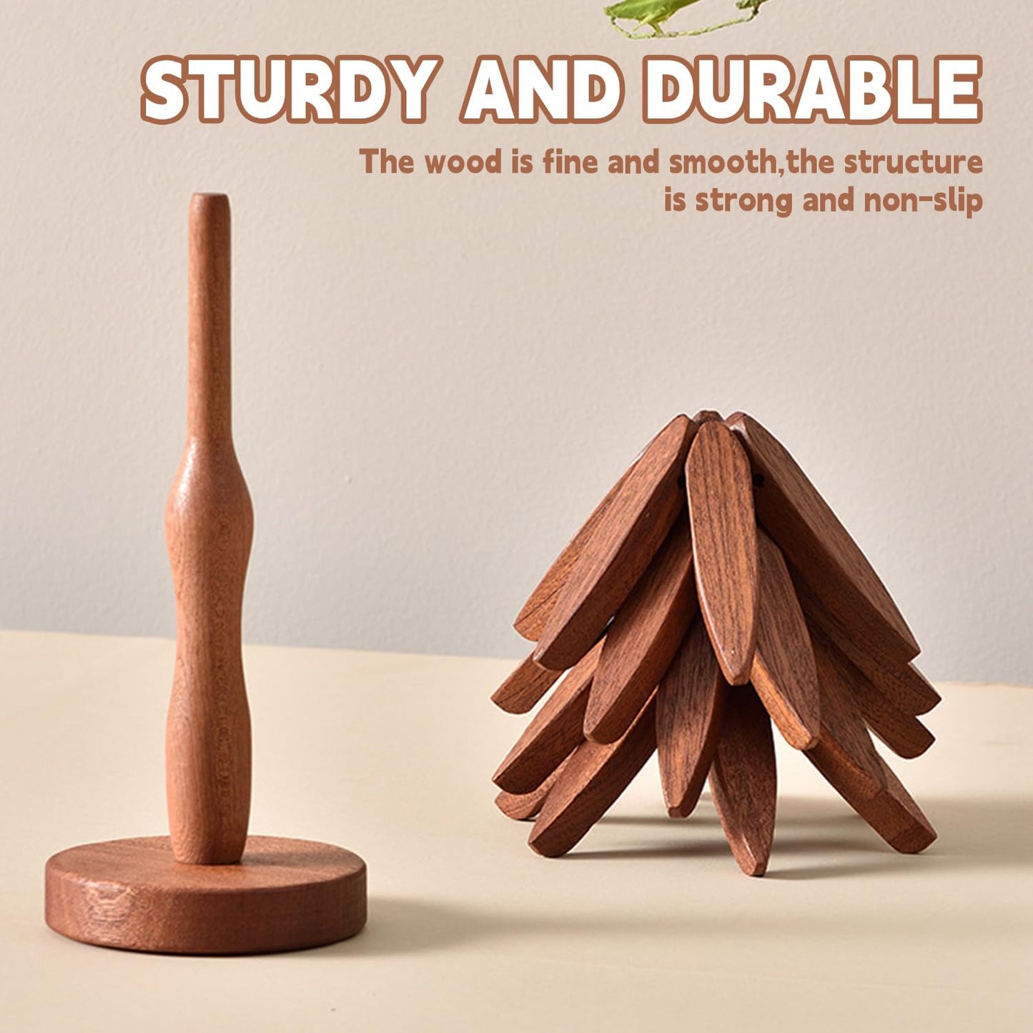 🔥Christmas Early Discount 49% Off✨Natural Tree Trivet Set - 4 Wooden Trivets & 1 Stand Like a Christmas Tree🎄