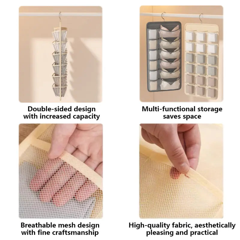 Bra and Underwear Closet Hanging Organizer with 12+18 Pockets
