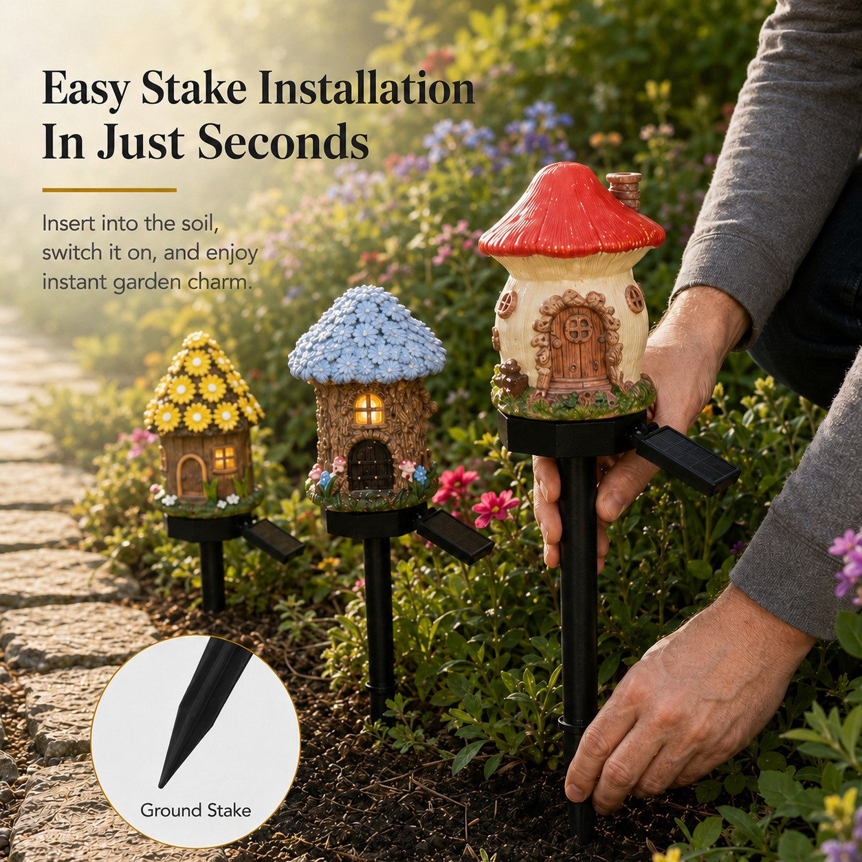 Solar Fairy Cottage Garden Lights – Mushroom House Outdoor Decor
