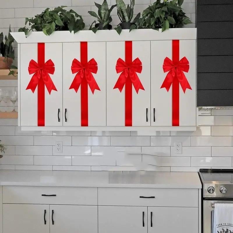 🔥Last Day 49% OFFHoliday Christmas Cabinet Door Fringe Lime Red Large Bow Wreath 79 x 2.4 Inches Polyester Fiber No Batteries Needed Festive Home Decoration