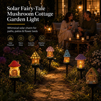 Solar Fairy Cottage Garden Lights – Mushroom House Outdoor Decor