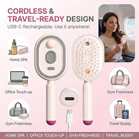 🔥 3-in-1 Mist Massage & Self-Cleaning Hair Brush