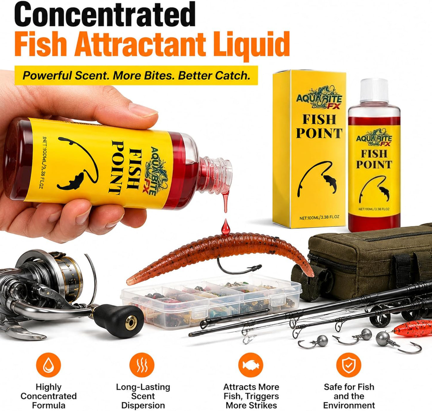 🎣 AquaBite FX™ Ultimate Fish Attractant – Fast-Acting Red Worm Formula 🐟