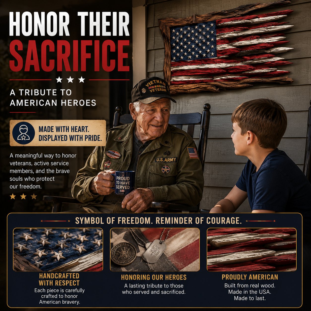 America’s 250th Anniversary Handcrafted Wooden Flag Wall Art