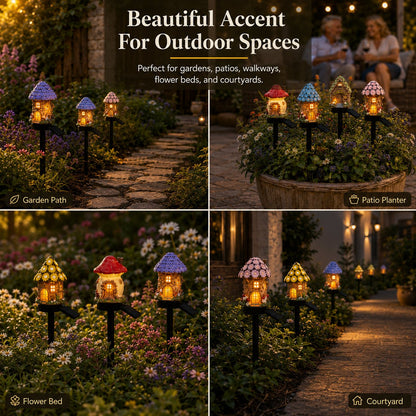Solar Fairy Cottage Garden Lights – Mushroom House Outdoor Decor