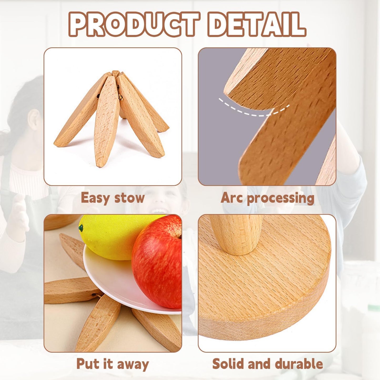 🔥Christmas Early Discount 49% Off✨Natural Tree Trivet Set - 4 Wooden Trivets & 1 Stand Like a Christmas Tree🎄