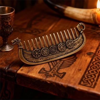 Last Day — 44% OFF Viking Drakkar Beard Comb | Hand-Cast Metal Artifact 🛡️