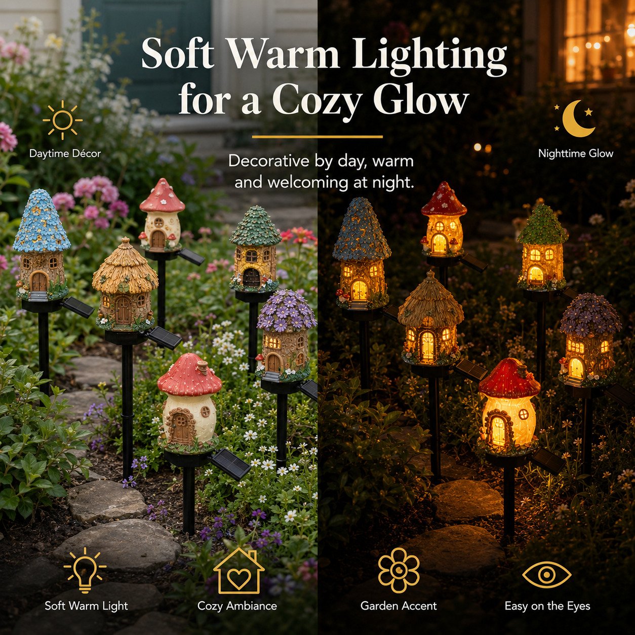 Solar Fairy Cottage Garden Lights – Mushroom House Outdoor Decor
