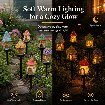 Solar Fairy Cottage Garden Lights – Mushroom House Outdoor Decor