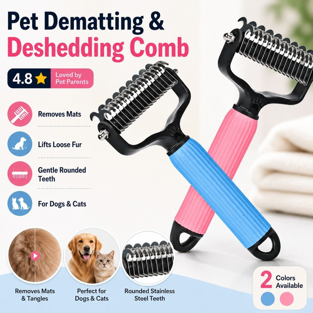🔥 Buy 1 Get 1 FREE | Stainless Steel Pet Dematting & Deshedding Comb