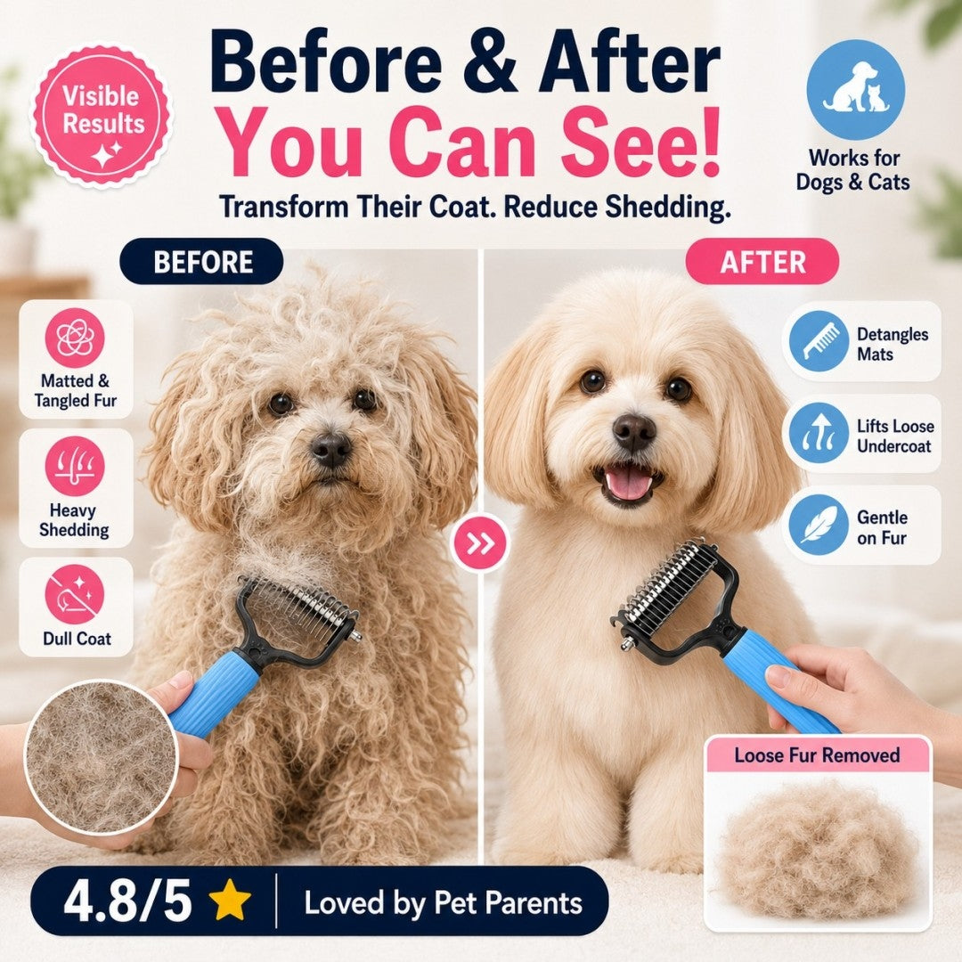 🔥 Buy 1 Get 1 FREE | Stainless Steel Pet Dematting & Deshedding Comb