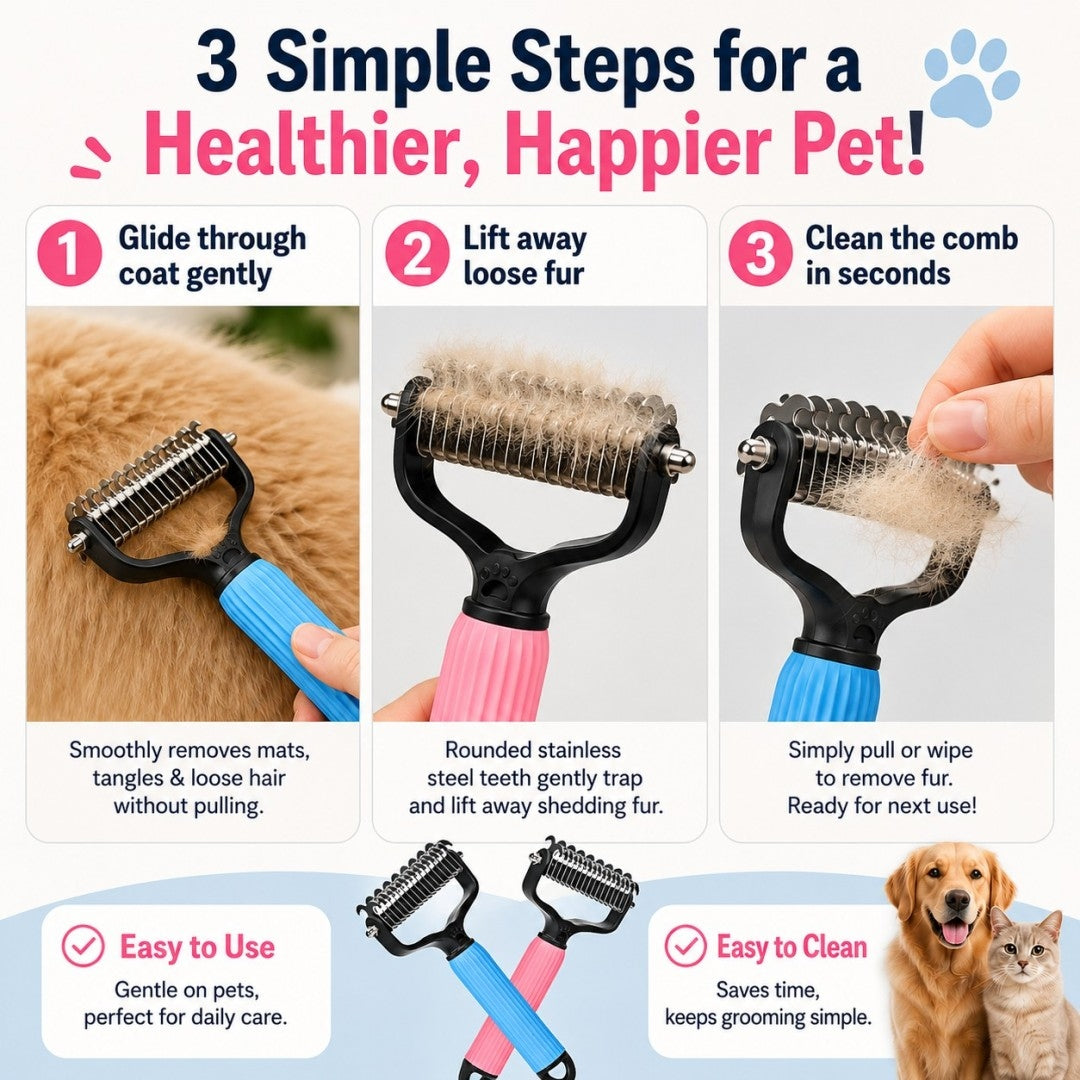 🔥 Buy 1 Get 1 FREE | Stainless Steel Pet Dematting & Deshedding Comb