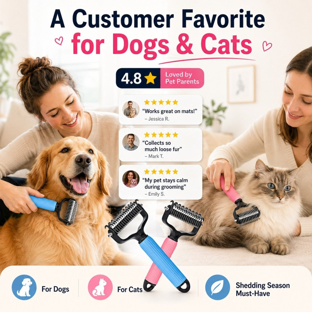 🔥 Buy 1 Get 1 FREE | Stainless Steel Pet Dematting & Deshedding Comb