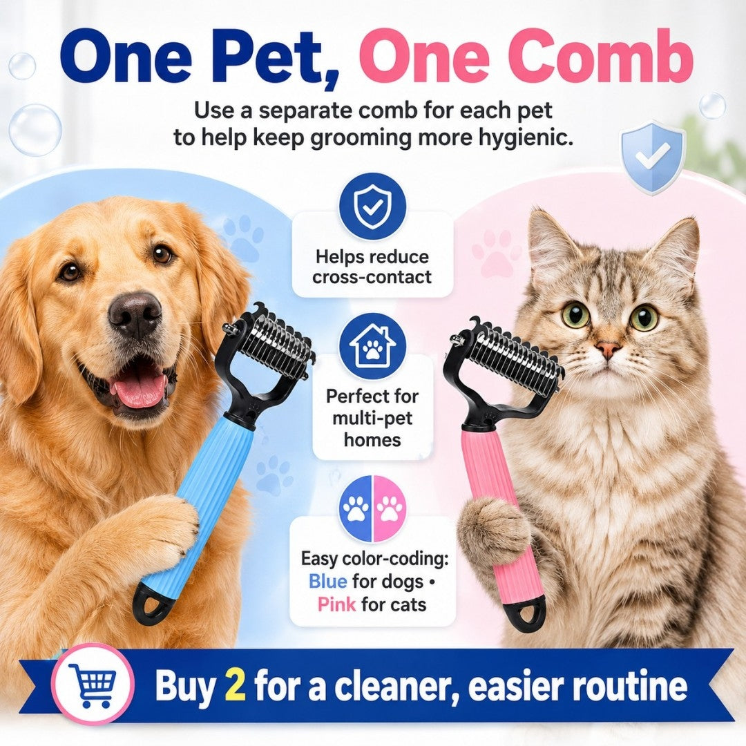 🔥 Buy 1 Get 1 FREE | Stainless Steel Pet Dematting & Deshedding Comb