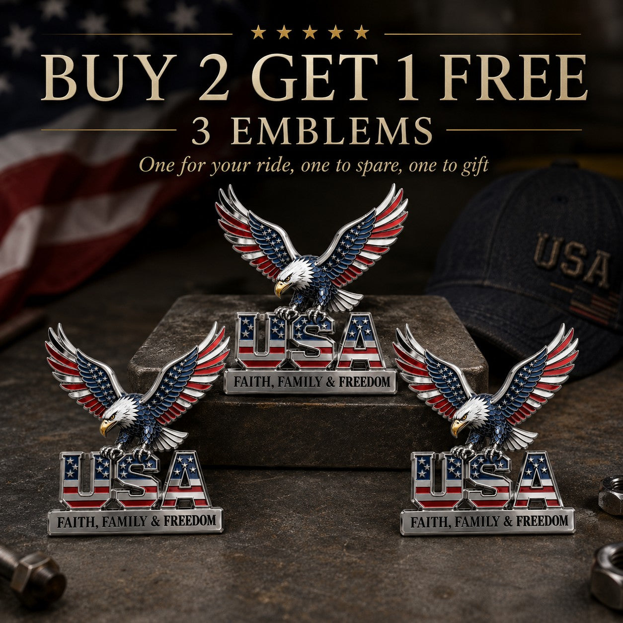 USA Faith, Family & Freedom 3D Metal Emblem