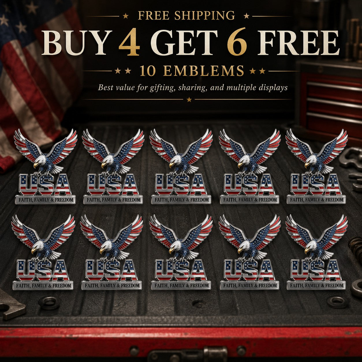 USA Faith, Family & Freedom 3D Metal Emblem