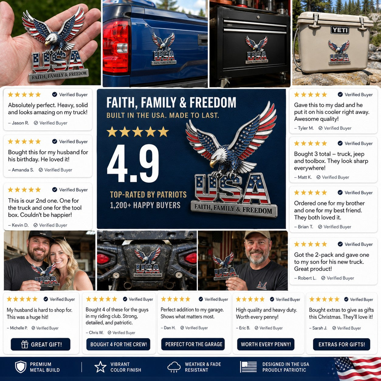 USA Faith, Family & Freedom 3D Metal Emblem