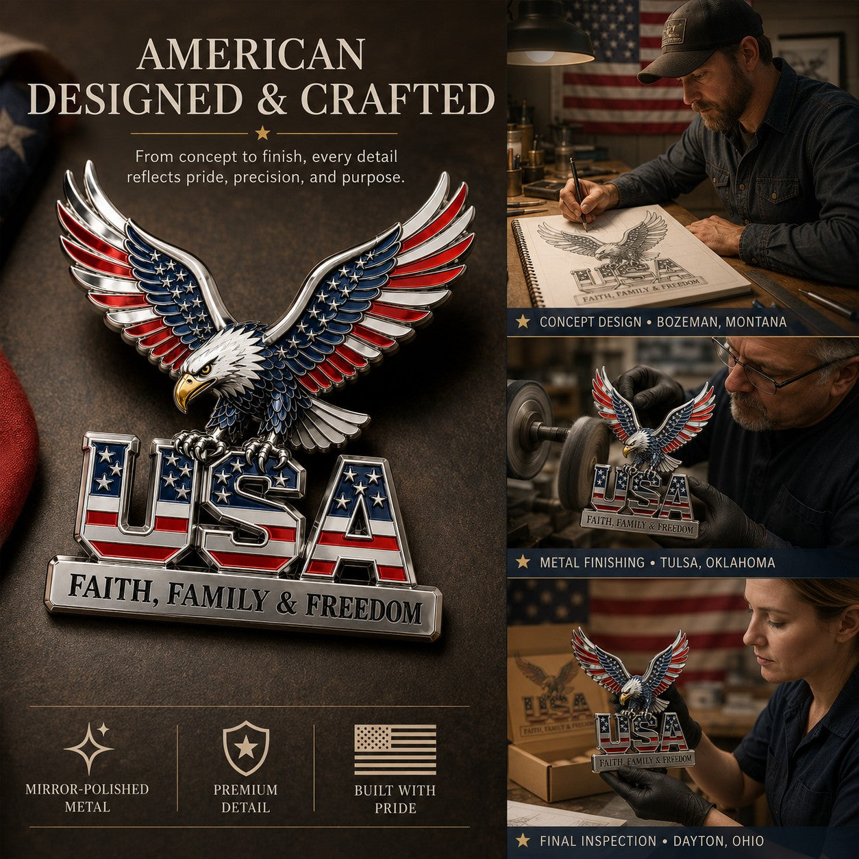 USA Faith, Family & Freedom 3D Metal Emblem