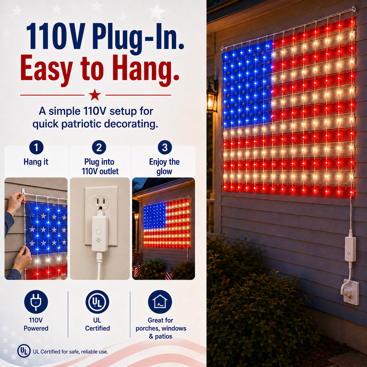Patriotic American Flag LED Net Light ✨
