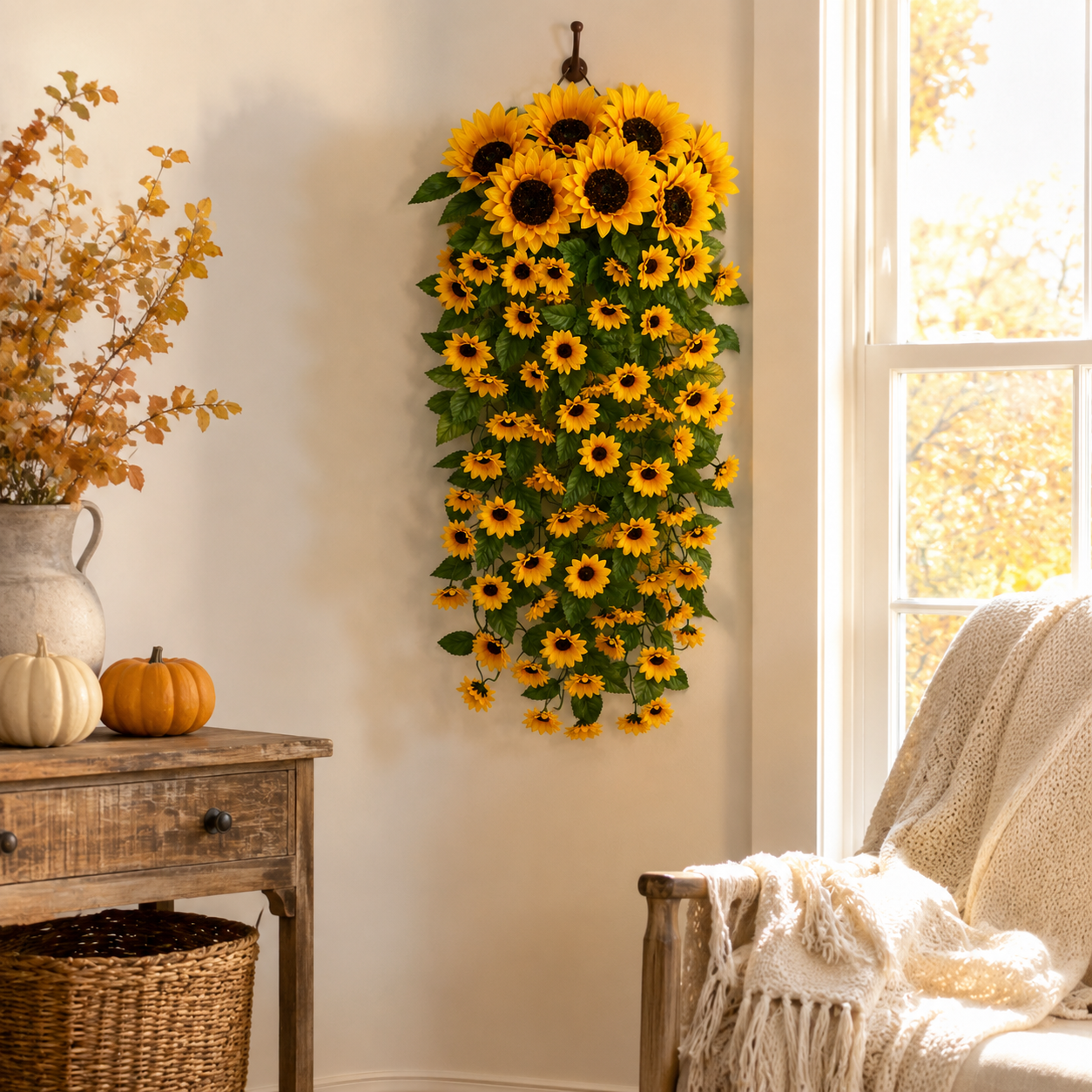 🌻Golden Sunflower Cascade – 88-Bloom Fall Hanging Decor