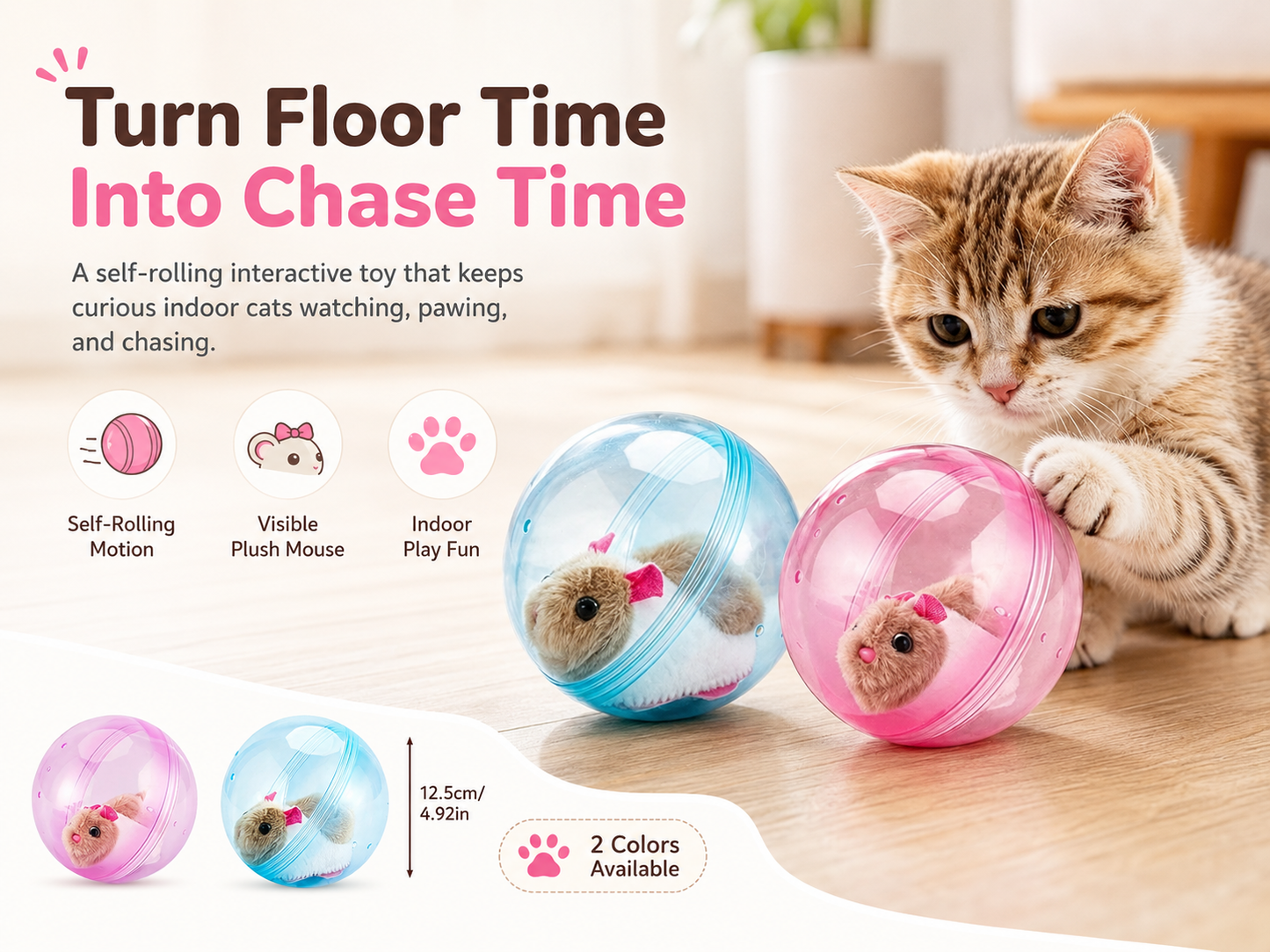 Self-Rolling Cat Ball with Plush Mouse