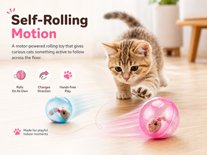 Self-Rolling Cat Ball with Plush Mouse