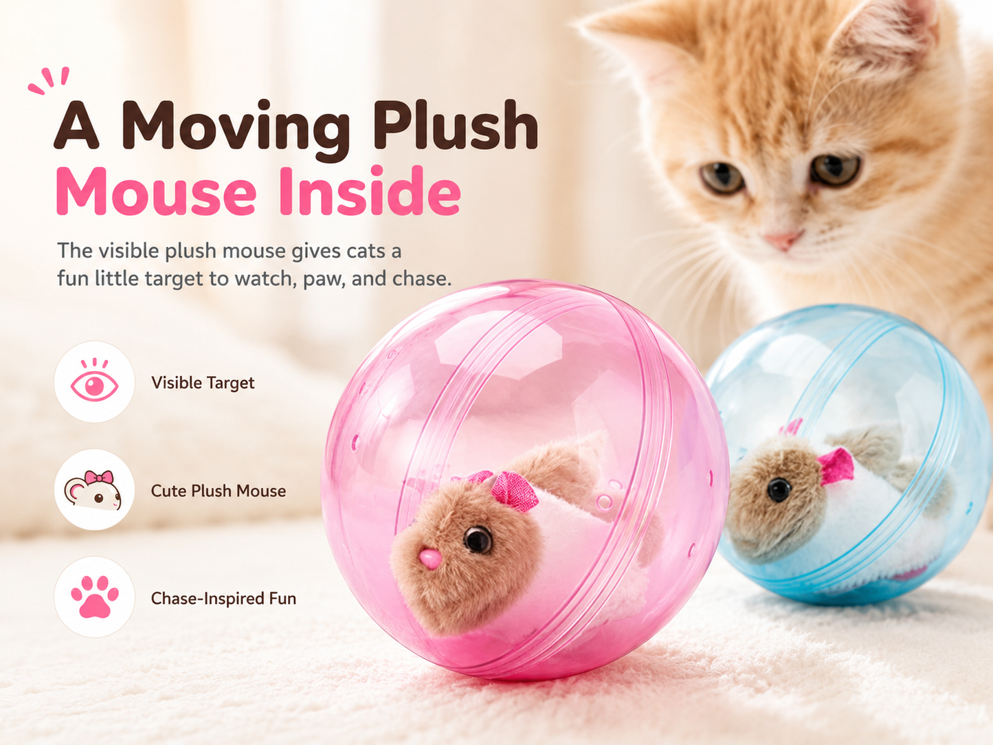 Self-Rolling Cat Ball with Plush Mouse