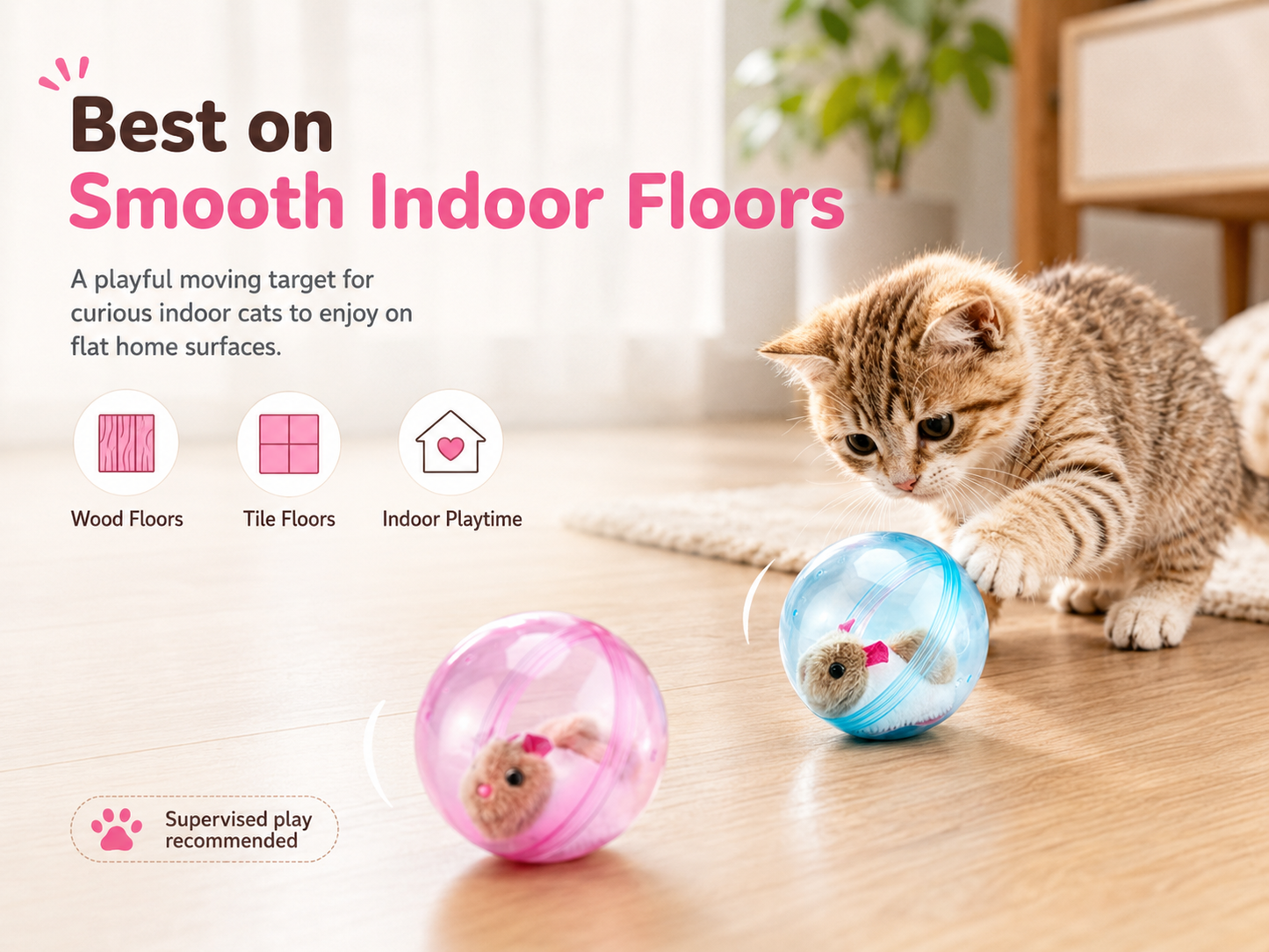 Self-Rolling Cat Ball with Plush Mouse