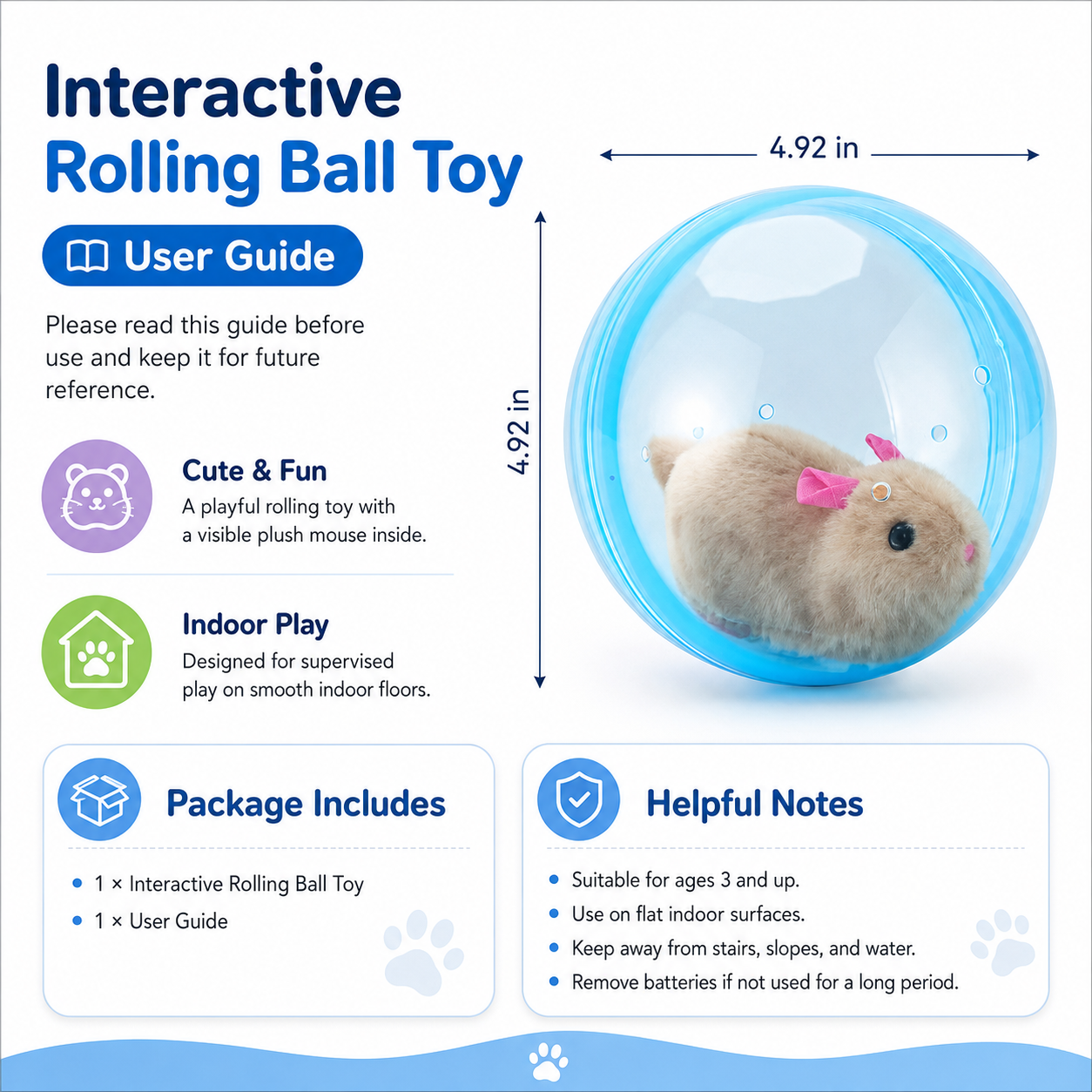 Self-Rolling Cat Ball with Plush Mouse
