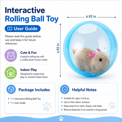 Self-Rolling Cat Ball with Plush Mouse