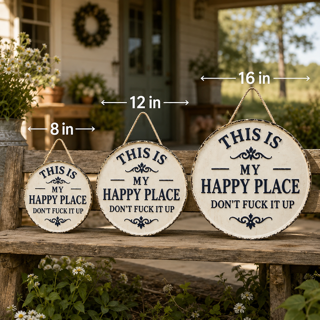 Funny “Happy Place” Porch Sign for Patios, Gardens & Front Doors