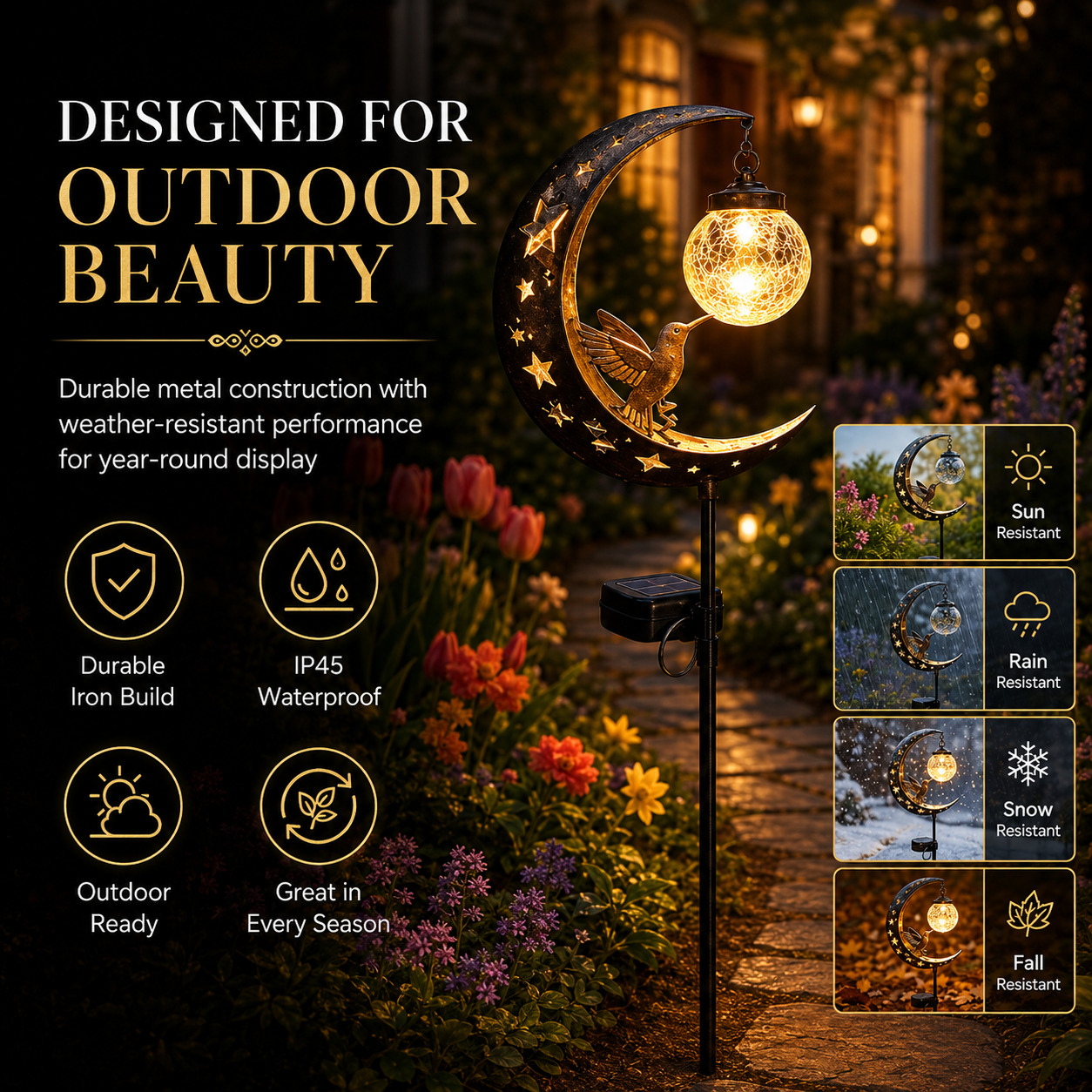 Hummingbird Moon Solar Garden Stake Light