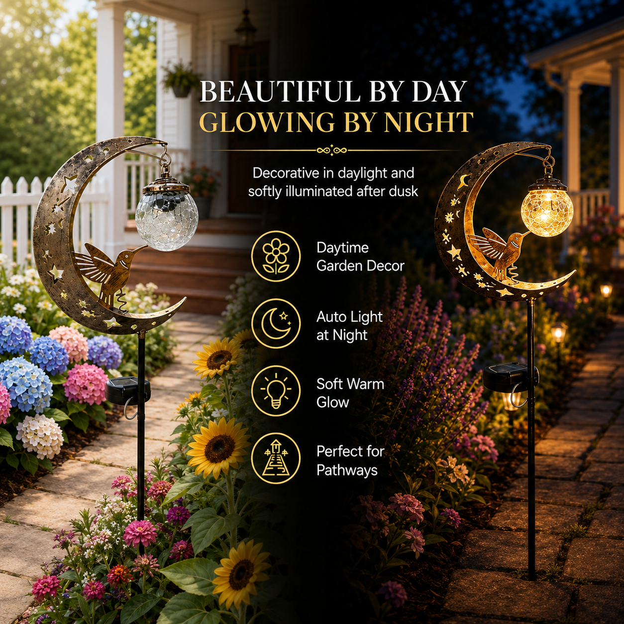 Hummingbird Moon Solar Garden Stake Light
