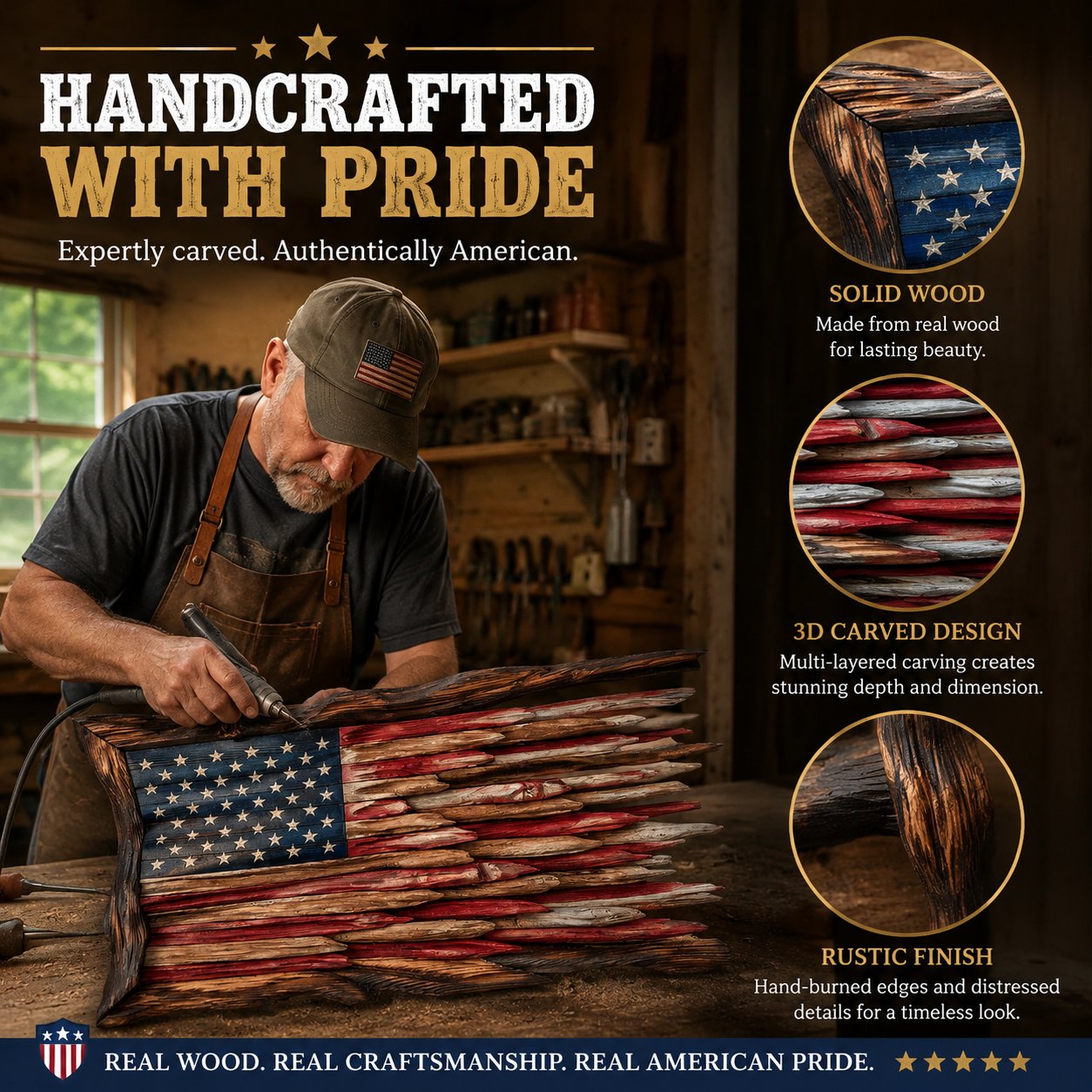America’s 250th Anniversary Handcrafted Wooden Flag Wall Art