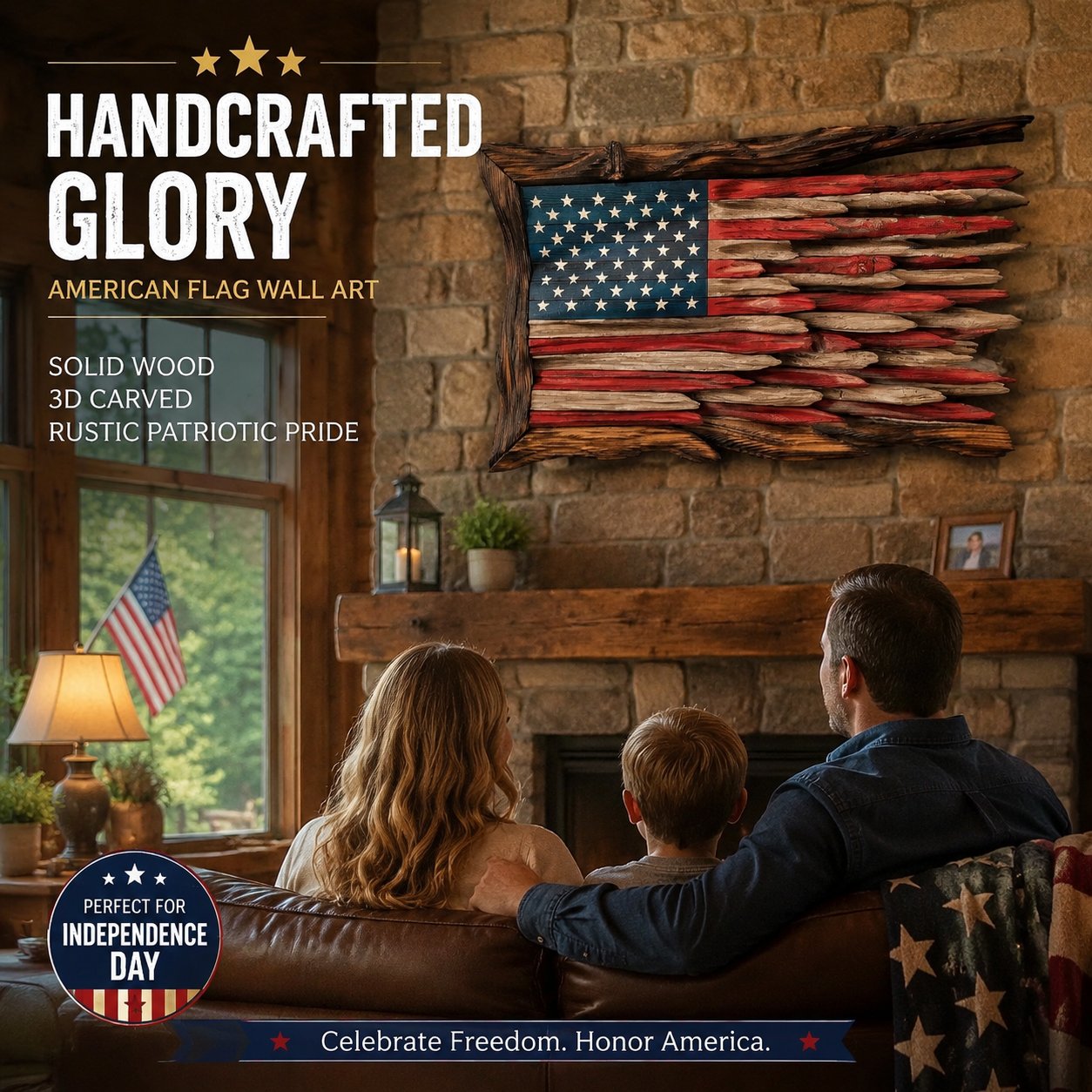 America’s 250th Anniversary Handcrafted Wooden Flag Wall Art